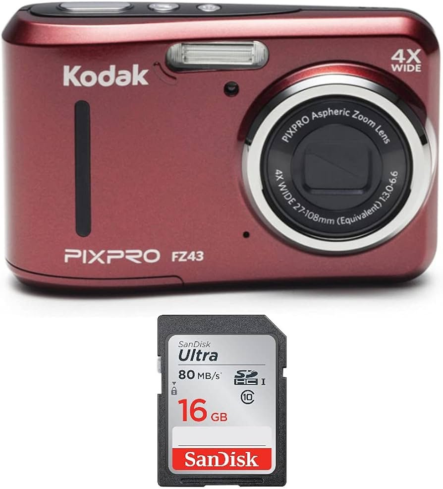 Amazon.com : Kodak PIXPRO FZ43 Friendly Zoom (Red) Bundle with